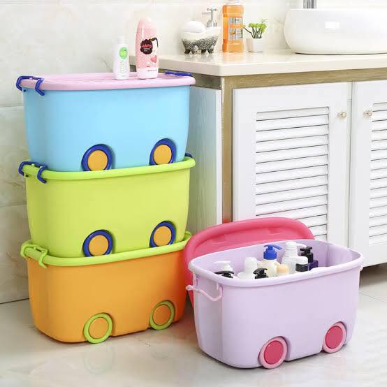 Aqua wheel toy container - Storagre Box With Wheel Traveling Box Kitchen Vegetable Fruit Box-Ideal for Toy storage , kitchen storage Clothes etc Designed to fulfil storage needs with secure locks