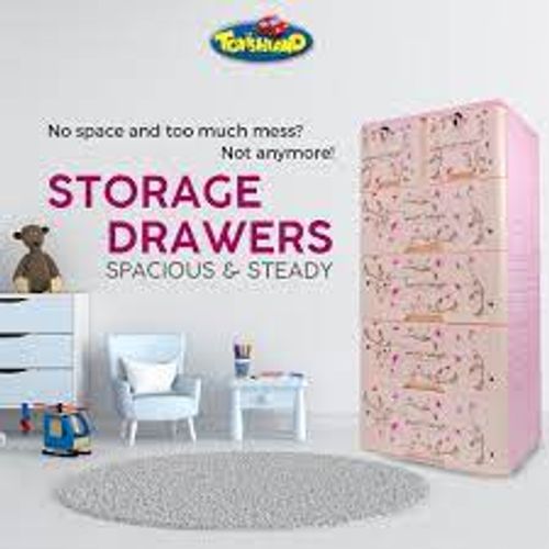 Storage Drawer Baby Almirah  - Imprted Almirah - Large Plastic Almirah - Baby Cupboard - Imported Cupboard - Kids Wardrobe - Kids Baby Almirah Toyishland Storage Drawer 4 Large Drawer 2 Small Drawer with Channel Guide Lock and Key in Small Draws