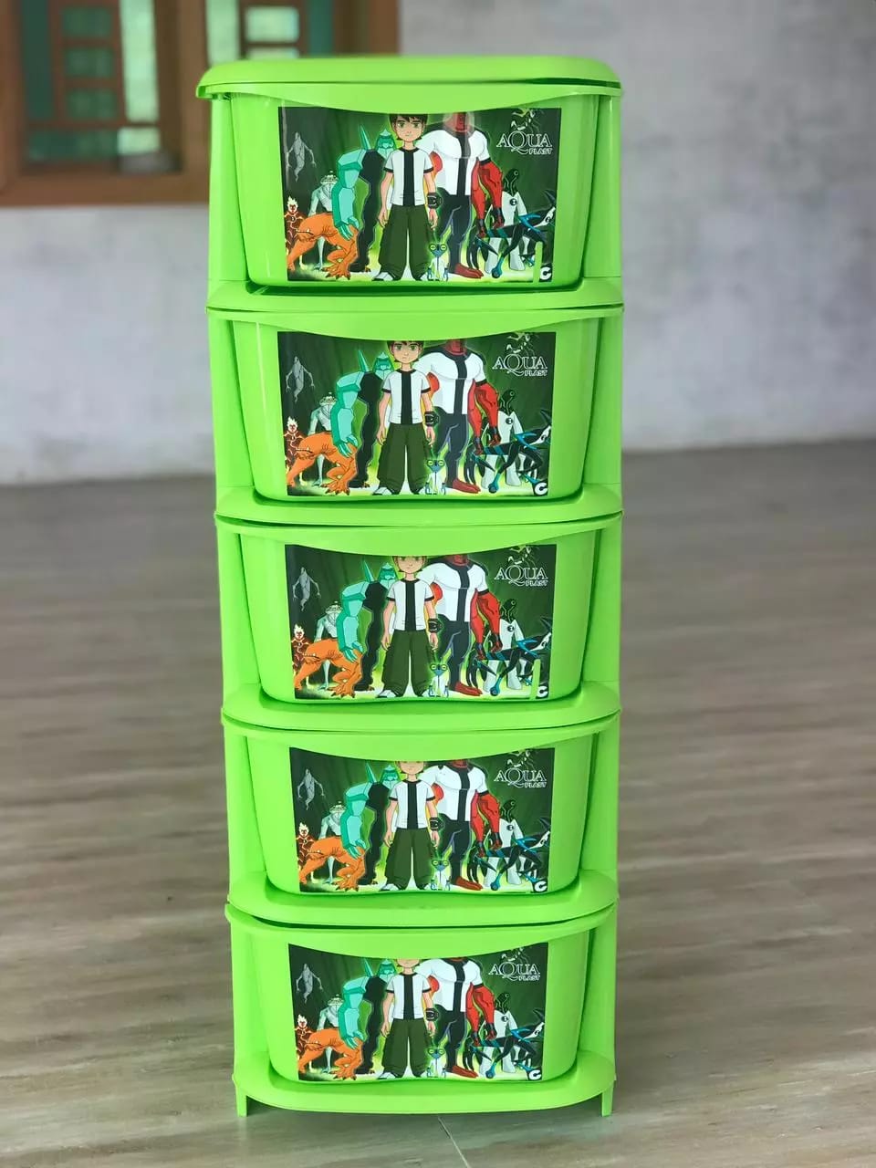 Portable Ben 10 Cartoon Character Plastic Drawers – 5 Drawer - Kids Toy Accessory - Box & Multi Functional Storage Unit Desktop Room Draws - Portion Cabinet Rack - Multi Layer Space Printed Drawer Decorative Design For Girls & Boys