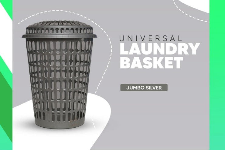 Universal Laundry Basket Multipurpose Cloth Storage Box Chester Plastic Basket With Lid - Jumbo Size Silver Spinner Basket