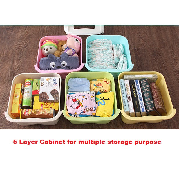 5 Tier Plastic Cabinet Storage Box Organizer Drawer Colorful drawer colors Functional for kid clothes organization, kitchen stuffs storage