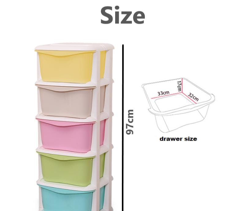 5 Tier Plastic Cabinet Storage Box Organizer Drawer Colorful drawer colors Functional for kid clothes organization, kitchen stuffs storage