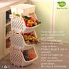 APPOLLO SPACE SAVING 3 TIER KITCHEN FRUIT & VEGETABLE STORAGE RACK WITH TOP COVER BOX - Multipurpose Storage Drawer Cabinet Portable Drawer