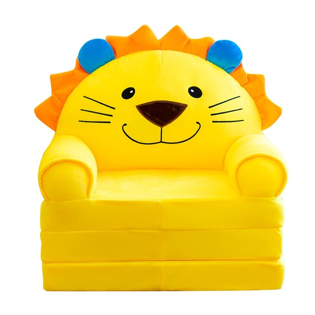 Plush Foldable Kids Sofa Backrest Armchair 2 In 1 Foldable Children Sofa Cute Cartoon Lazy Sofa