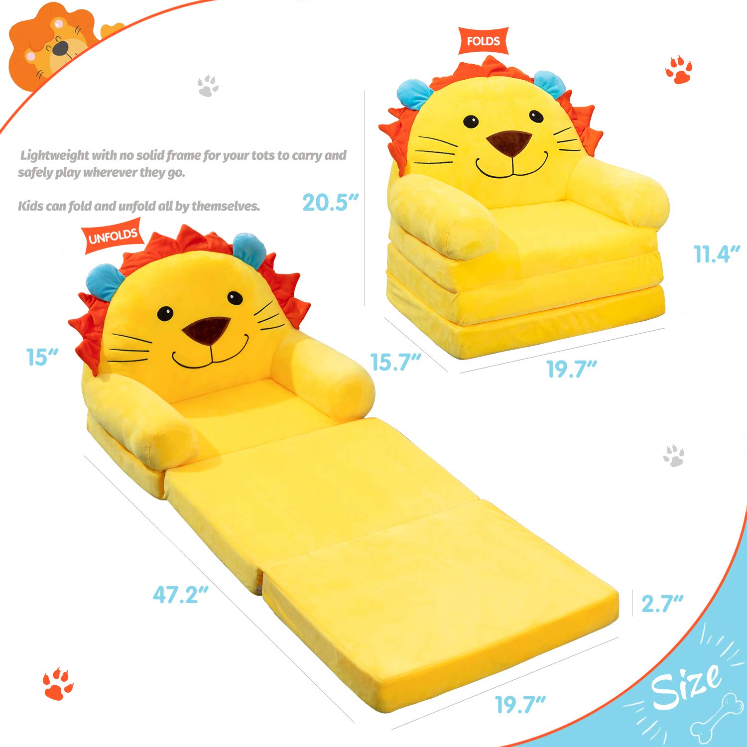 Plush Foldable Kids Sofa Backrest Armchair 2 In 1 Foldable Children Sofa Cute Cartoon Lazy Sofa