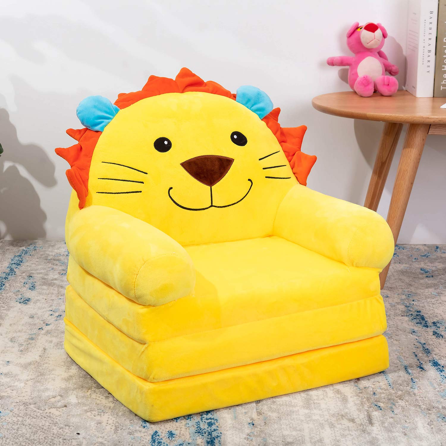 Plush Foldable Kids Sofa Backrest Armchair 2 In 1 Foldable Children Sofa Cute Cartoon Lazy Sofa