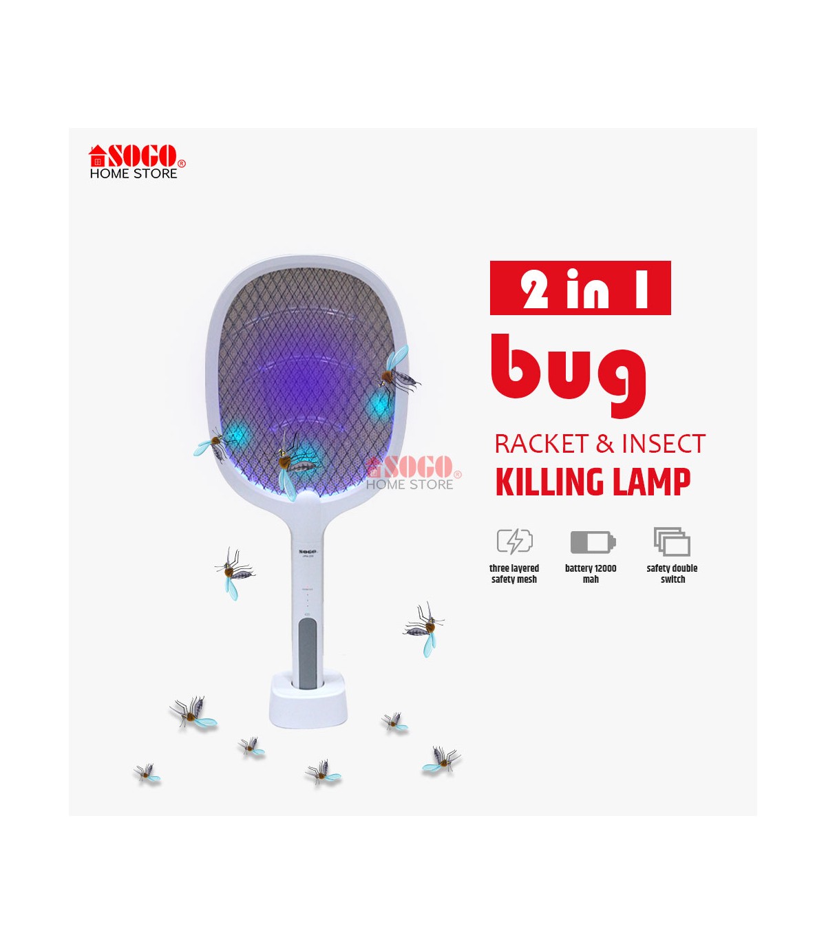 SOGO - Rechargeable 2 in 1 Insect Killer Racket & Lamp JPN 396