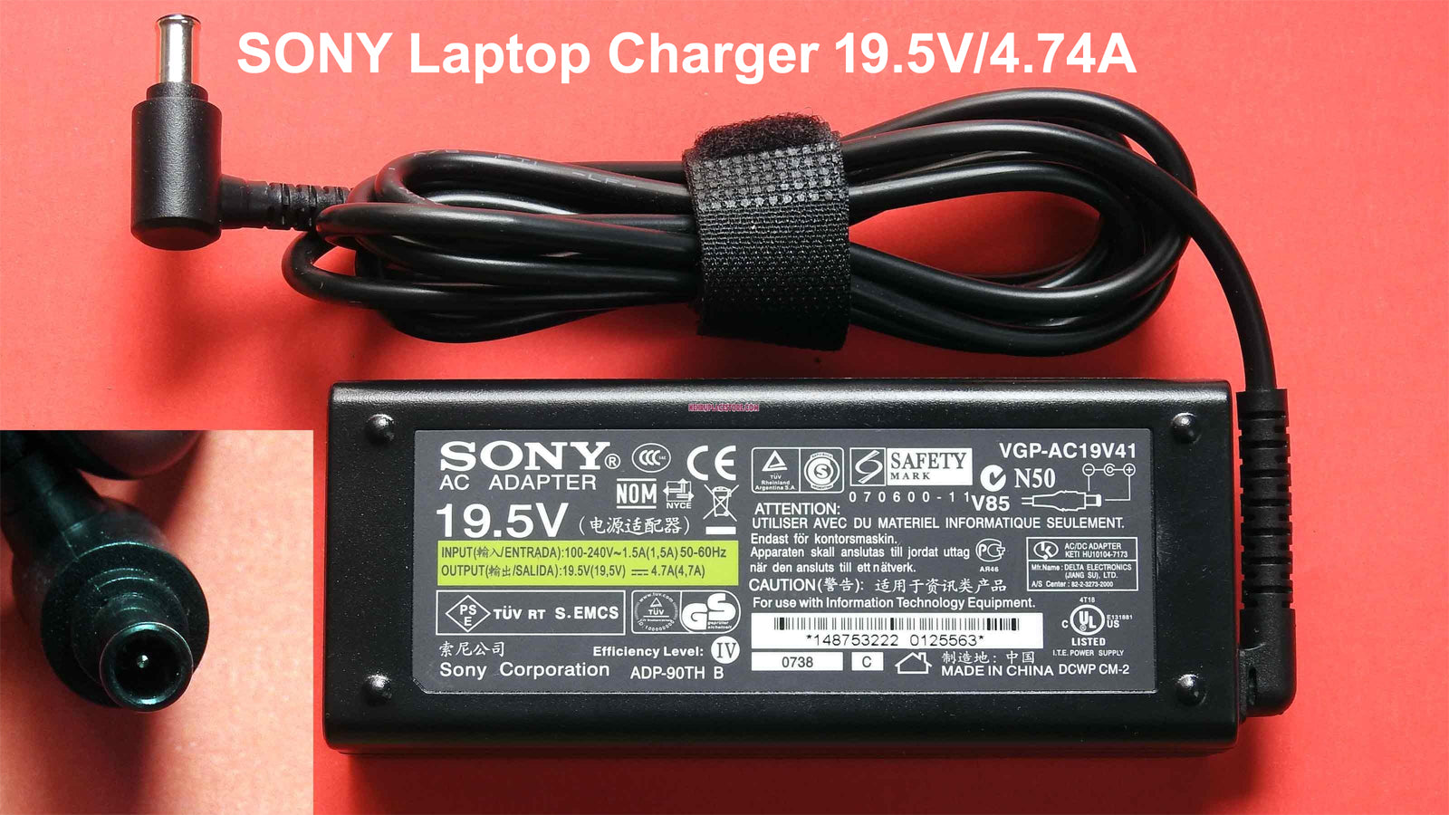 Sony 19.5v 4.74A Laptop Adapter Charger size: 6.5mm*4.4mm