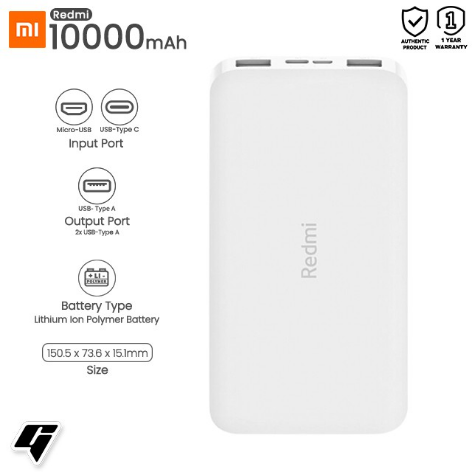 MI REDMI POWER BANK 10000MAH 2 INPUT 2 OUT PUT