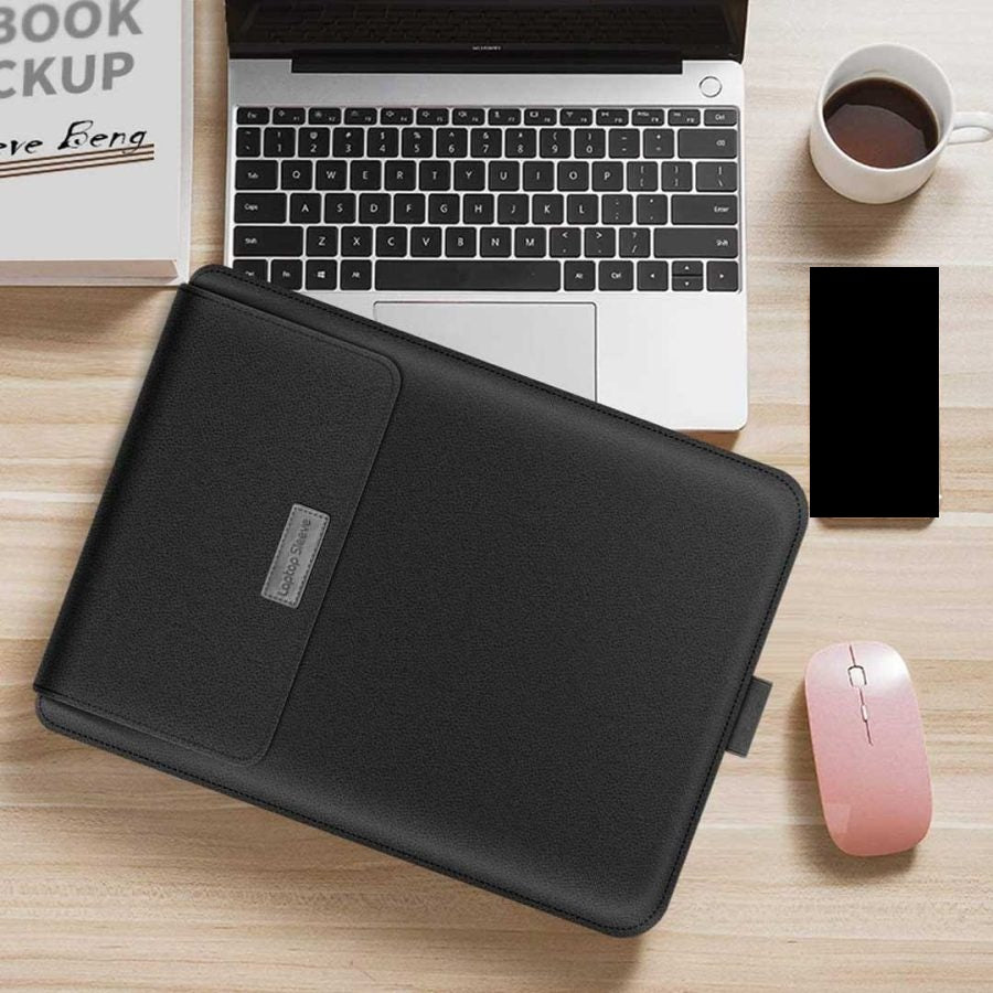 Premium Soft PU Leather Sleeve with Folding Stand Feature & Carrying Handle For MacBook Air/Pro 13 Inch & 13.3 Inch Case Ultra Thin – Black