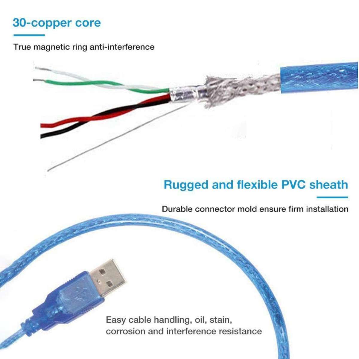 USB 2.0 USB Printer Cable 1.5M Full Copper Core Printer Scanner Cord High Speed BLUE - Printer Cable - USB 2.0 Printer Cable