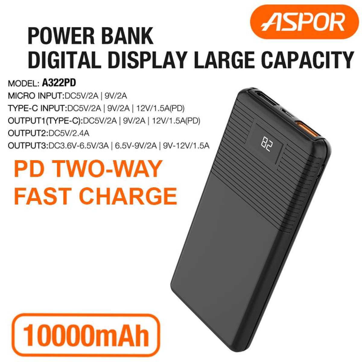 ASPOR A322PD 10000mAh PD Fast power bank