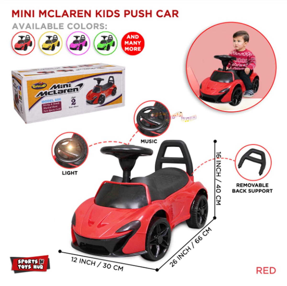 Mini Mclaren Ride On Toddler Buggy Car For Kids - Push Car For Toddlers with Light & Music Melody Horn - Baby Car Four Wheel Car Removable Back Support Children Outdoor Ride-On  -Car Suitable for 2 Year and above Boys & Girls – Push car for baby