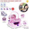 3 in 1 Mama Love Carry Cot with Base - New Born Baby Premium Quality Rocker & Sleeping Carrier Seat - Easily Carry Car Seat Gear with Safety Mosquito Net, Sun Canopy & Adjustable Handle Bar Rocker Seat with Storage Compartment