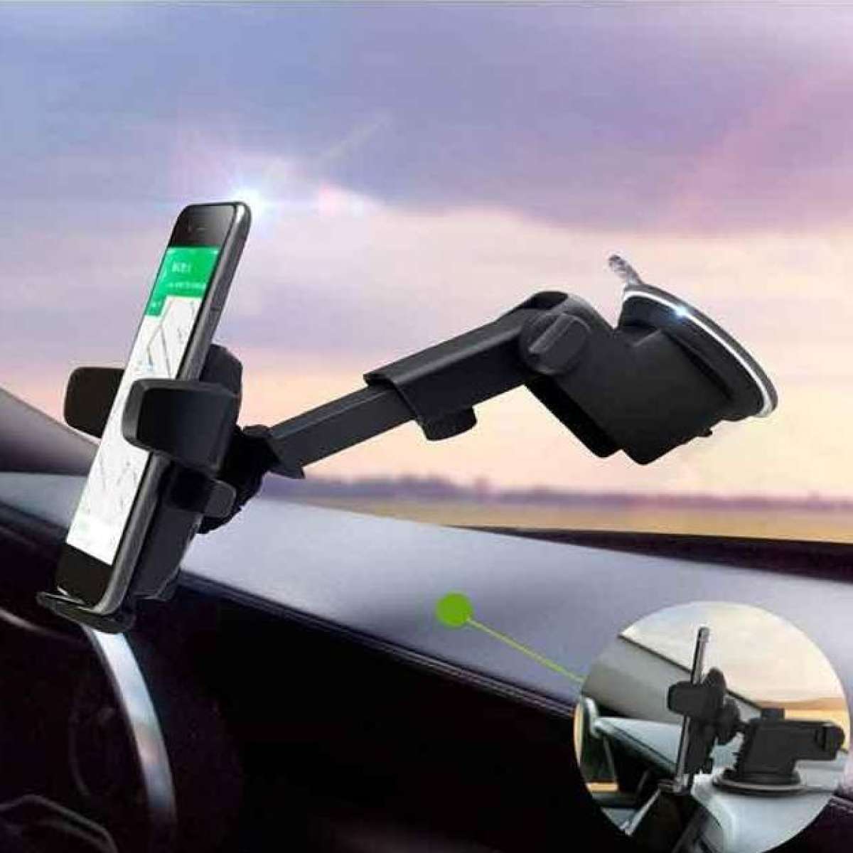 Universal Suction Cup Long Handle Car Mobile Holder - Black