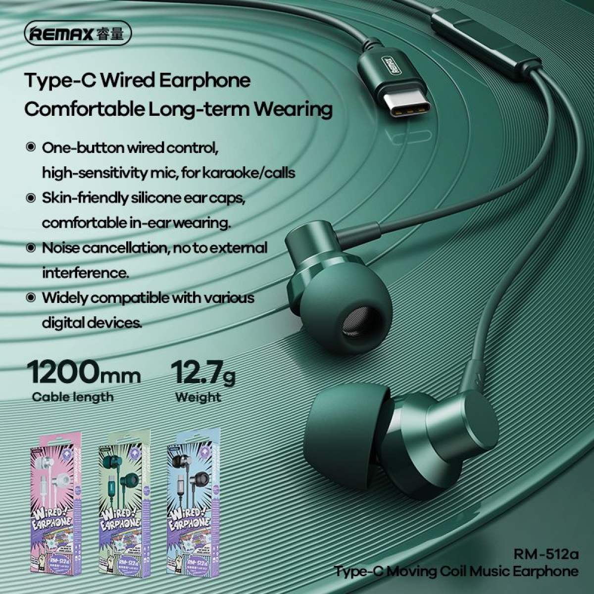 REMAX Type-C Metal Wired Earphone for music & call RM-512a