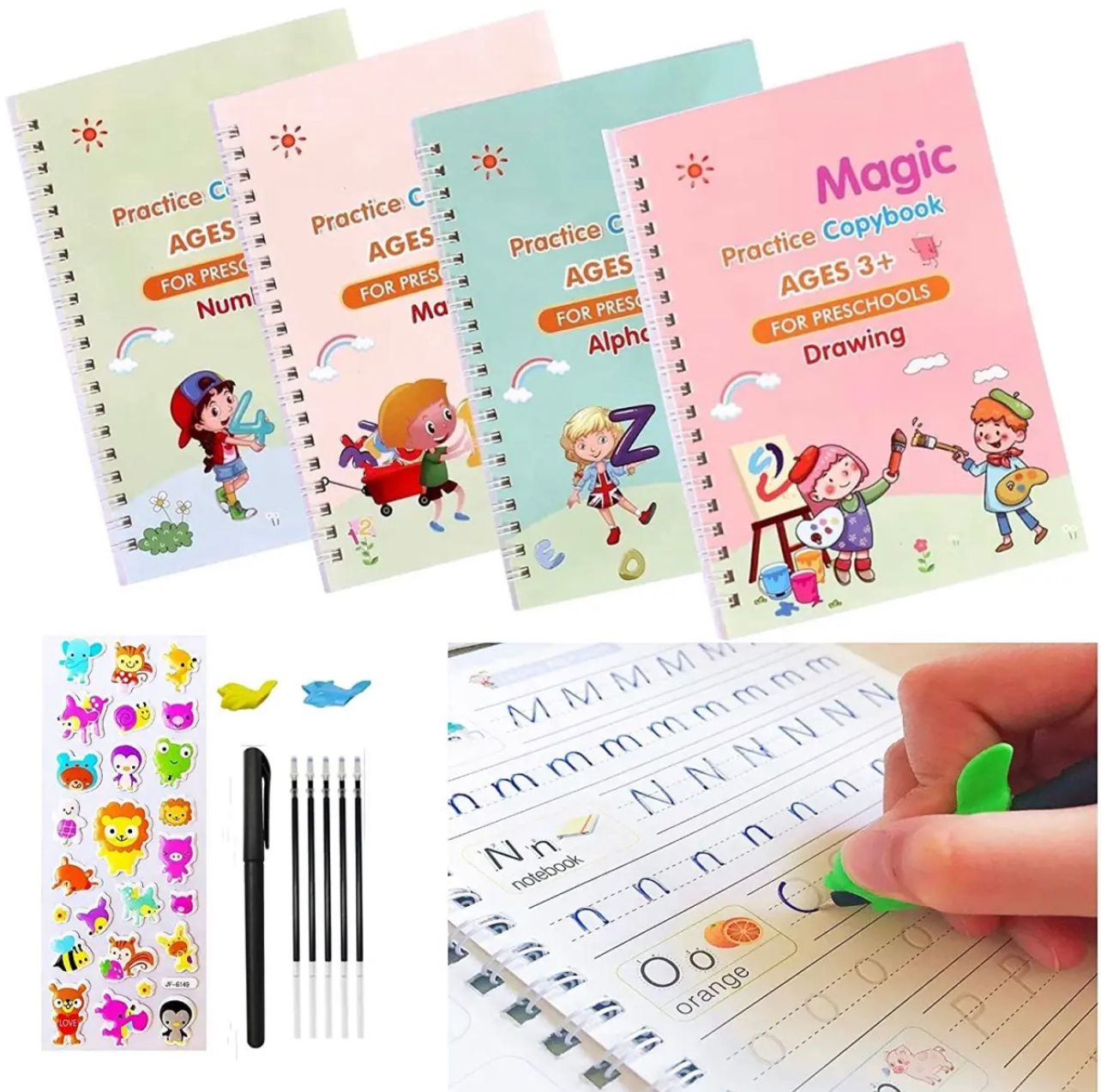 4 Pcs Set Magic Practice Copybook Book For Kids Calligraphy English Letter Baby Drawing Magic Book Calligraphy Lettering