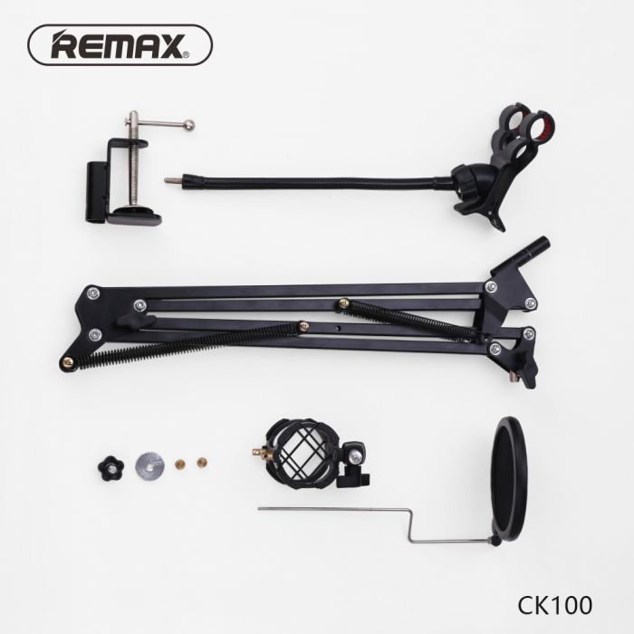 REMAX CK100 Mobile Recording Studio - Remax CK100 Mobile Recording Studio Microphone Holder - Black - High Quality Studio Stand Kit Table Stand Mic And Mobile Holder Profesional Mobile Recording Kit