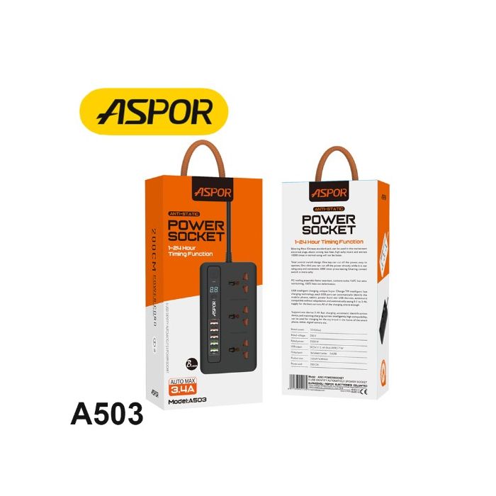 ASPOR A503 EU LCD IQ Power Socket Rated current: 10A (Max) Rated voltage: 250V Rated power: 2500 W