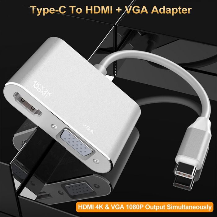 USB3.1 Type C to VGA + HDMI 4K*2K - Type C to VGA and HDMI Convertor Type C To HDMi and VGA Convertor 4K Display