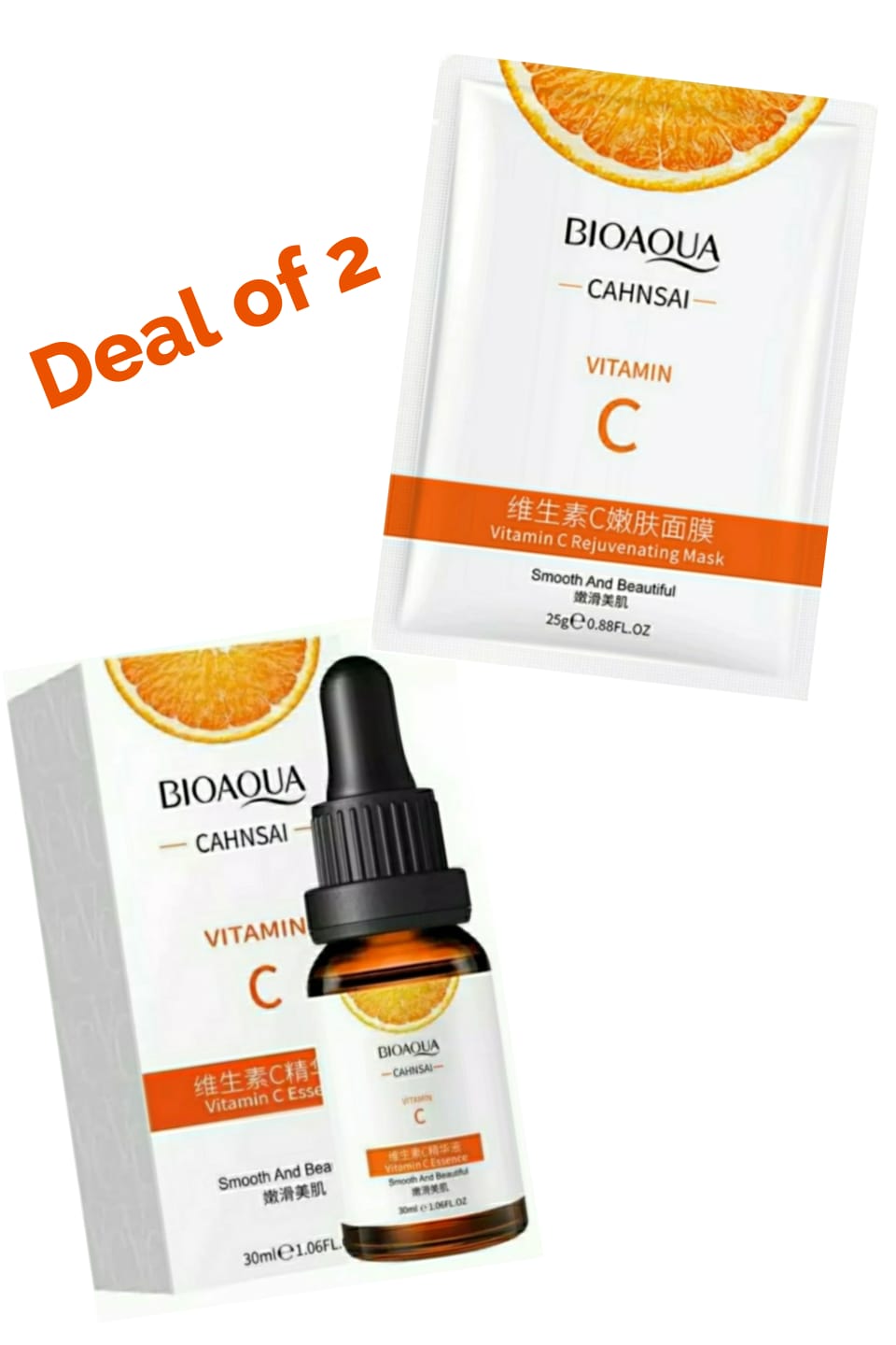 Bioaqua deal of 2 BIOAQUA Vitamin C Face Sheet Mask bioaqua vitamin c brightening &amp; anti-aging serum for face 30 ml( pack of 2 )